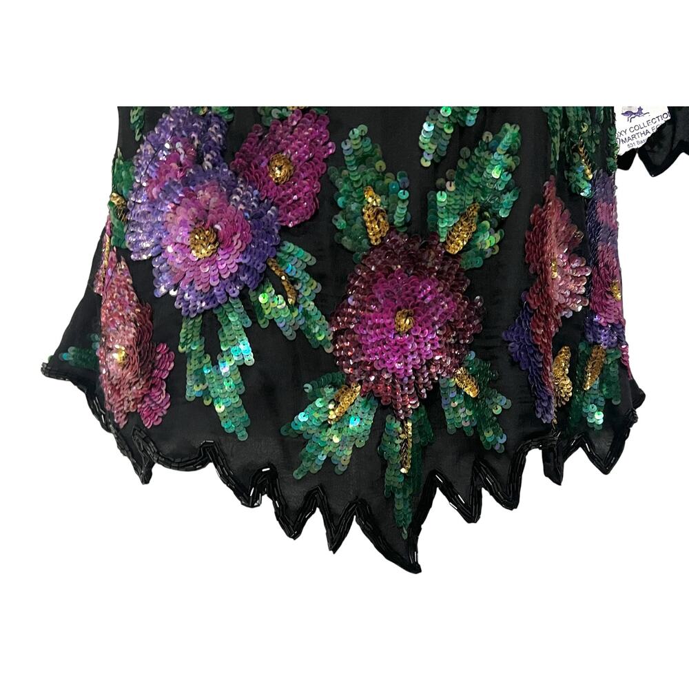 Laurence Kazar Vintage Women’s Silk Floral Sequin Beaded Top Short Sleeve Sz 1X - Picture 4 of 10